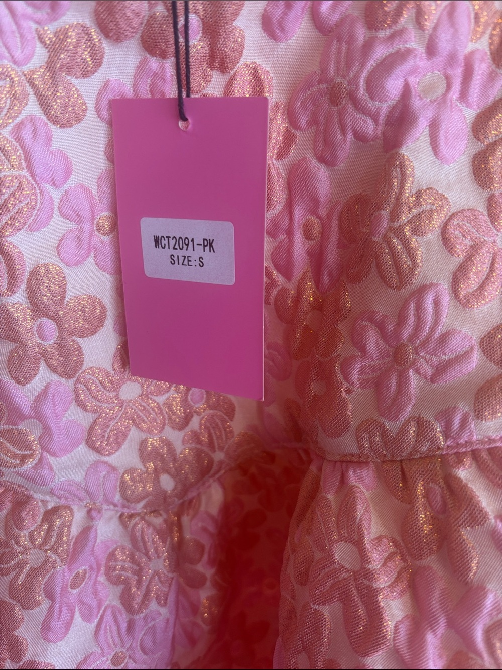 THML Anthropologie Metallic Pink Floral Puff Sleeve Blouse Size Small NWT - Picture 5 of 5